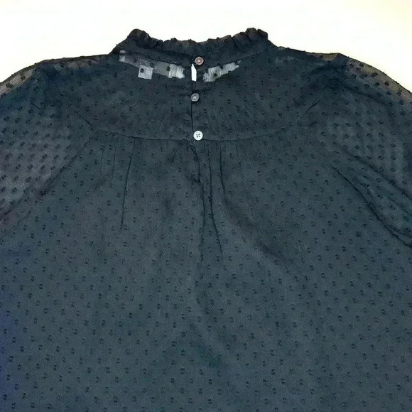 Loft Womens Flocked Dot Ruffle Neck Blouse Size XS Black - Picture 3 of 6